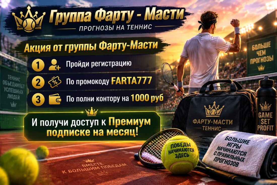 Акция от группы Фарту-Масти: регистрация в 1WIN по промокоду FARTA777, пополнение от 1000 ₽ — и месяц премиум-подписки в подарок
